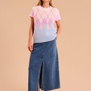 OMNES Blue Bobbi Fluffy Argyle Vest