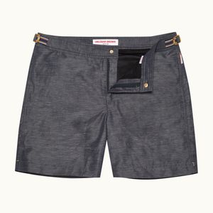 Orlebar Brown Grey Mid-Length Tape Stripe Linen Blend Swim Shorts for men