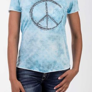 Blue Monkey Blau Print-Shirt mit Peace Druck und geschnittenen Kanten