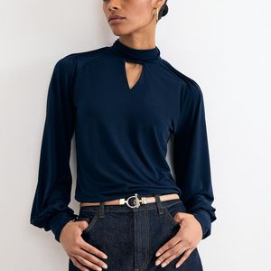 Phase Eight Blue Ilaria Drape Sleeve Keyhole Top