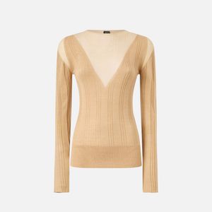 Pinko Natural Lightweight Ribbed Sweater With Sheer Details