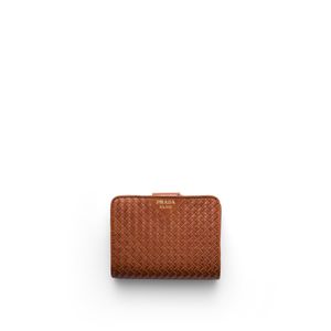 Prada Brown Small Woven Madras Leather Wallet