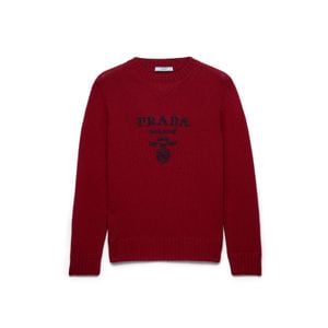 Prada Red Cashmere And Wool Logo Crew-Neck Sweater, Amaranth