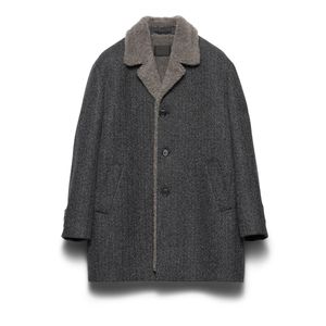 Prada Gray Chevron Patterned Wool Coat for men
