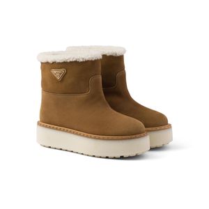 Prada Brown Shearling-Lined Suede Ankle Boots