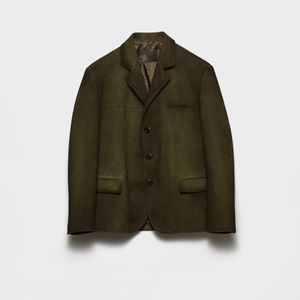 Prada Green Single-Breasted Suede Jacket for men