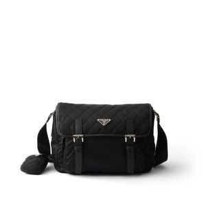 Prada Black Large Quilted Re-Nylon Shoulder Bag With Saffiano Trim