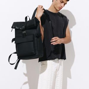 Pull&Bear Blue Rubberised Flap Backpack for men