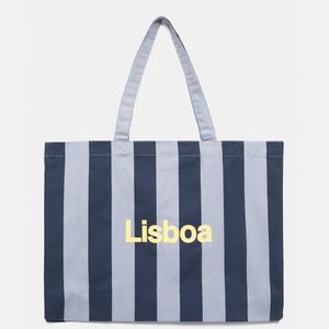 Pull&Bear Blue Striped City Tote Bag