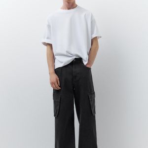 Pull&Bear Blue Baggy Cargo Jeans for men