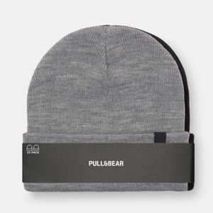 Pull&Bear Grey Pack Of 2 Beanies for men