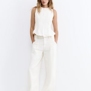 Pull&Bear White Pleated Baggy Balloon Jeans