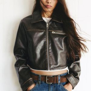Pull&Bear Grey Short Faux Leather Jacket