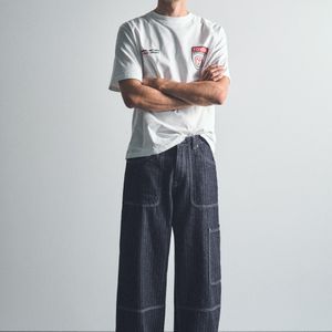 Pull&Bear Blue Striped Relaxed-Fit Cargo Jeans for men