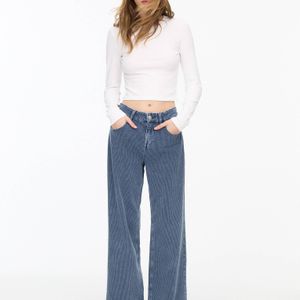 Pull&Bear Blue Wide-Leg Corduroy Trousers