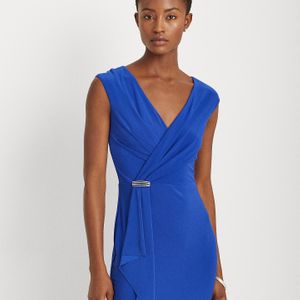 Ralph Lauren Blau Jersey-Abendkleid mit Rüschen