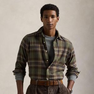 Polo Ralph Lauren Green Custom Fit Plaid Brushed Flannel Shirt for men