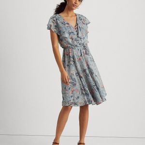 Ralph Lauren Blau Florales Kleid aus Knittergeorgette