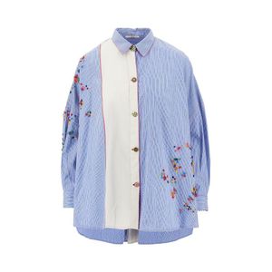 Péro Blue Embroidered Oversized Shirt
