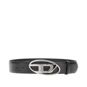 DIESEL Black Oval D Buckle Leather Belt for men