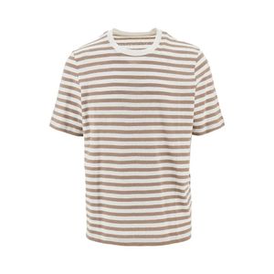 Majestic Filatures Natural Striped Cotton And Linen T-Shirt for men