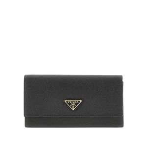 Prada Black Saffiano Leather Clutch With Triangle Logo