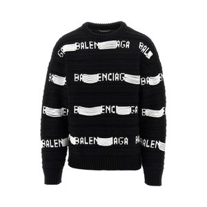 Balenciaga Black Jacquard Logo Motif Crewneck Sweater for men