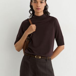 Reiss Black Sienna - Grape Burgundy Merino Wool Funnel-neck Top, Xl (us 16-18)
