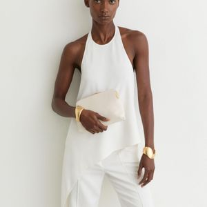 Reiss White Asymmetric Draped Halterneck Top