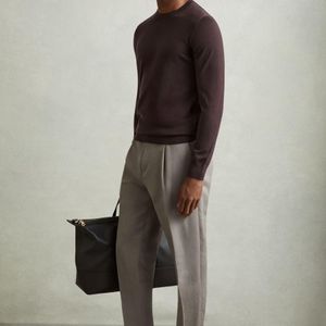 Reiss Brown Wessex Dark Bordeaux Merino Wool Crew Neck Jumper for men