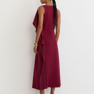 Reiss Red Drape-Detail Cowl-Neck Midi Dress
