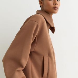 Reiss Brown Premium Interlock Zip-Front Sweatshirt
