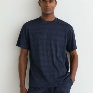 Reiss Blue Textured-Wave Relaxed-Fit T-Shirt for men