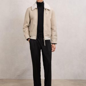 Reiss Natural Leather Shearling-Collar Jacket for men