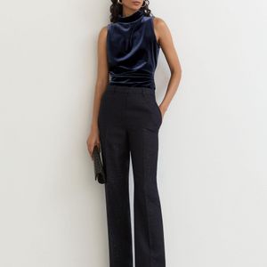 Reiss Blue Velvet High-Neck Sleeveless Top
