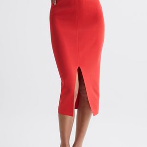 Reiss Red Erin - Pink Knitted Co Ord Midi Skirt, Xs