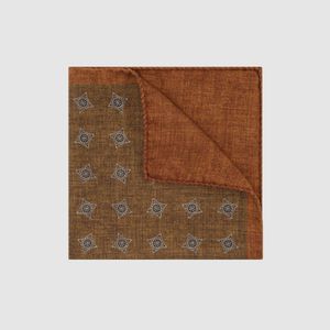 Reiss Natural Corrado - Burnt Orange Silk Diamond Medallion-print Pocket Square, One for men