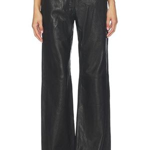 AEXAE Black Leather Pebble Straight Leg Pant