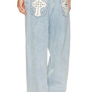 Jaded London Blue Applique Cross Xl Colossus Jeans for men