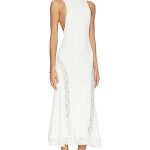 Self-Portrait White Knit Lace Insert Midi Dress