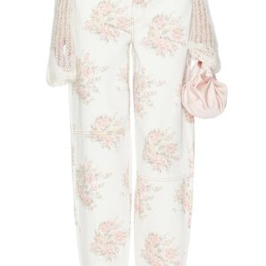Ganni White Print Denim Stary Straight Leg