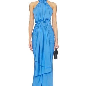 ROWEN ROSE Blue Bow Neck Maxi Dress
