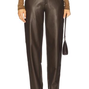 LAPOINTE Brown Stretch Faux Leather Tapered Pant