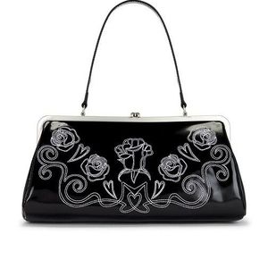 Markgong Black Large Embroidered Metal Clasp Bag