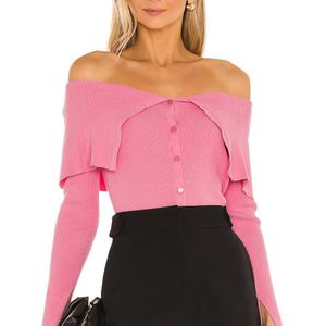 MILLY Pink Off the Shoulder Rib Cardigan