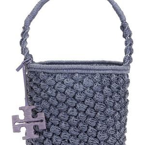 Tory Burch Blue Ella Hand-Crocheted Popcorn Stitch Bucket Bag