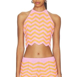 Kulani Kinis Pink Chevron Knit Halter Crop Top