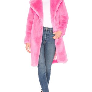 MILLY Pink Riley Long Faux Fur Coat
