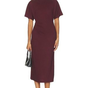 Vince Red Short Sleeve Side Rouche Dress