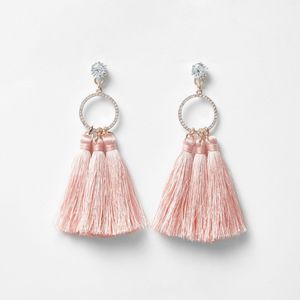 River Island Light Pink Tassel Drop Hoop Diamante Earrings